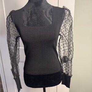 MANGO plumeti Puff Sleeves Black Cropped Rib Knit Square Neck